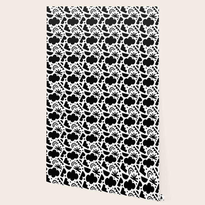 Black and white organic shape art pattern Wallpaper Gallery Image 2