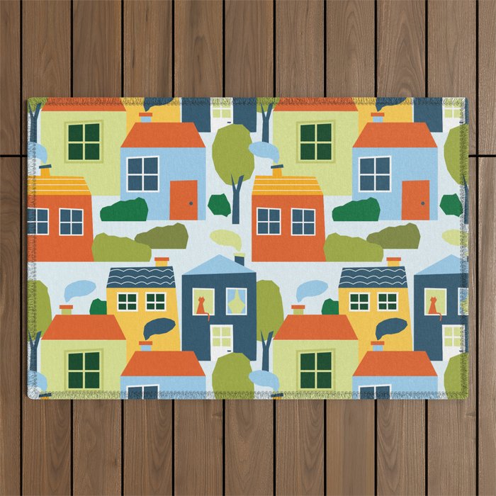 Little colorful houses Outdoor Rug Gallery Image 1