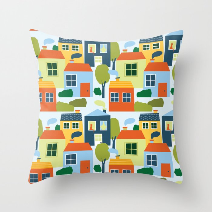 Little colorful houses Throw Pillow Gallery Image 1