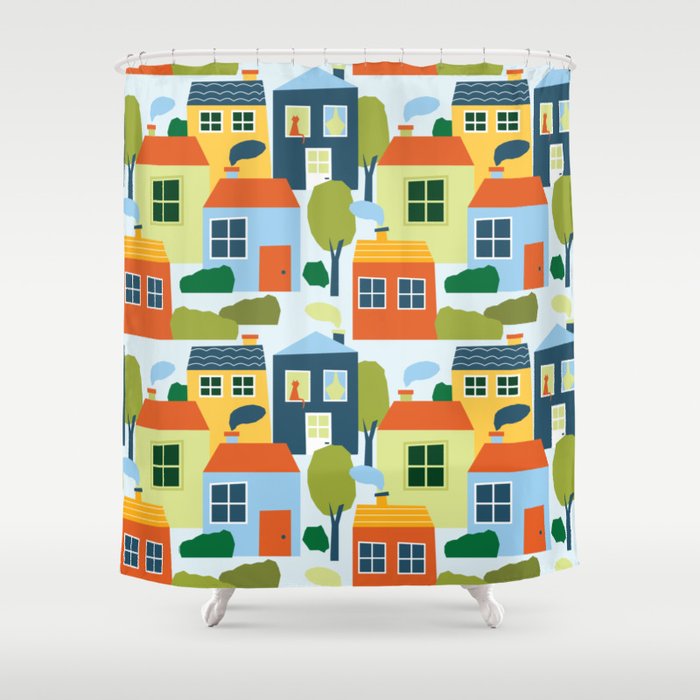 Little colorful houses Shower Curtain Gallery Image 1