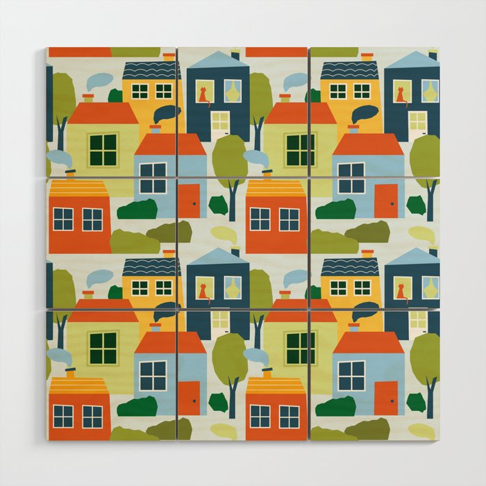 Little colorful houses Wood Wall Art Gallery Image 1