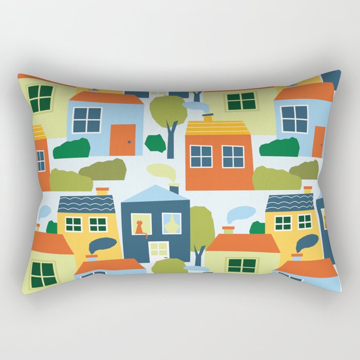 Little colorful houses Rectangular Pillow Gallery Image 1