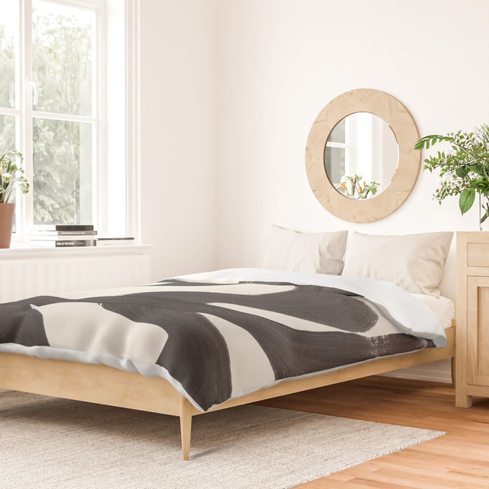 Mid Century Modern Minimalist Abstract Art Brush Strokes Black & White Ink Art Ripple Lines Duvet Cover Gallery Image 2