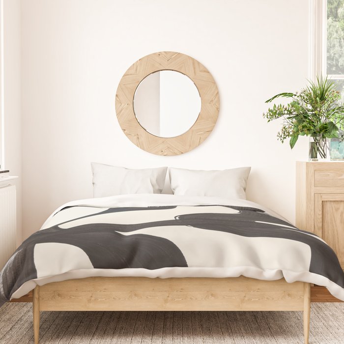 Mid Century Modern Minimalist Abstract Art Brush Strokes Black & White Ink Art Ripple Lines Duvet Cover Gallery Image 3
