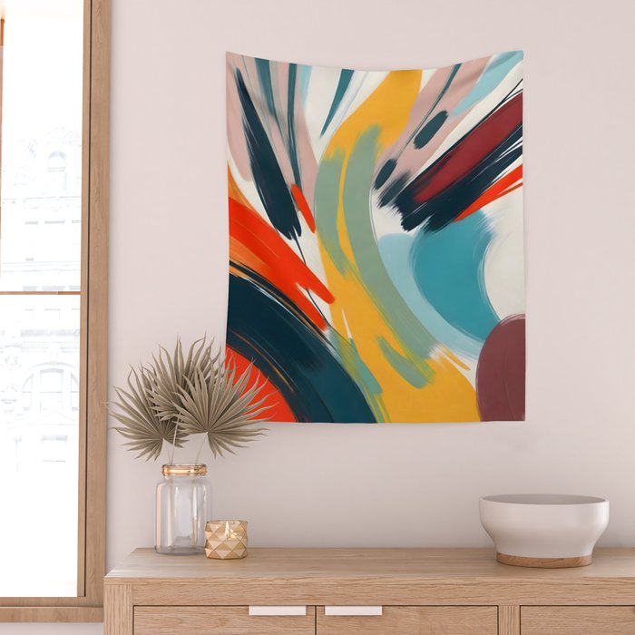 Painted Deliciousness, Spring Colorful Eclectic Bohemian Abstract, Brush Strokes Contemporary Modern Art Wall Tapestry Gallery Image 2