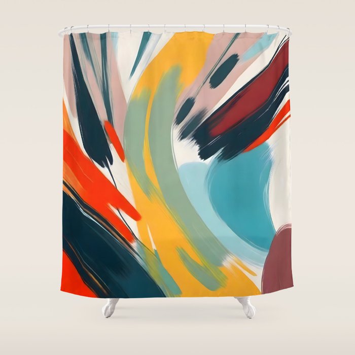 Painted Deliciousness, Spring Colorful Eclectic Bohemian Abstract, Brush Strokes Contemporary Modern Art Shower Curtain Gallery Image 1