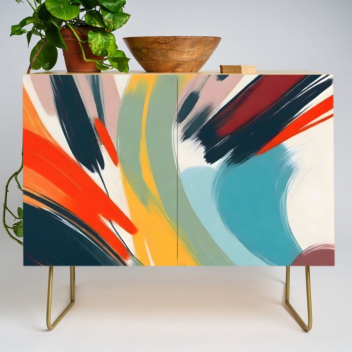 Painted Deliciousness, Spring Colorful Eclectic Bohemian Abstract, Brush Strokes Contemporary Modern Art Credenza Gallery Image 1