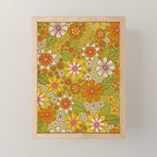 1960s, 1970s Retro Floral in Green, Pink & Orange - Flower Power Mini Art Print Gallery Image 1