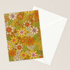 1960s, 1970s Retro Floral in Green, Pink & Orange - Flower Power Stationery Card Gallery Image 2
