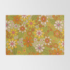 1960s, 1970s Retro Floral in Green, Pink & Orange - Flower Power Rug Gallery Image 2