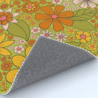 1960s, 1970s Retro Floral in Green, Pink & Orange - Flower Power Rug Gallery Image 4