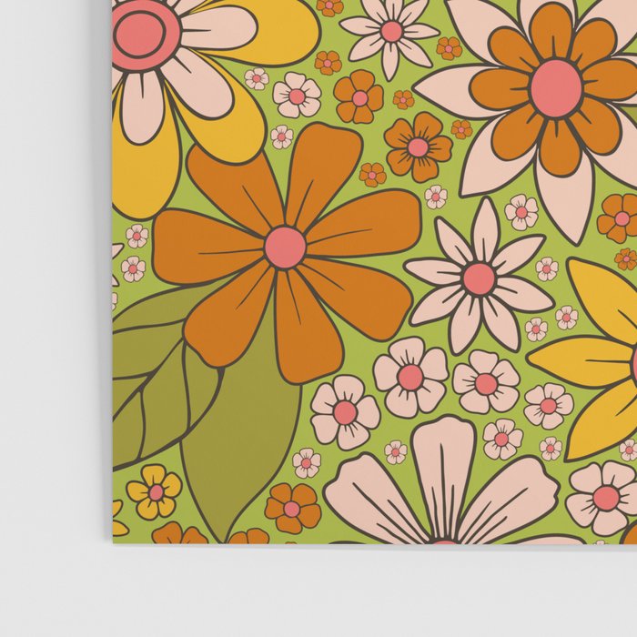 1960s, 1970s Retro Floral in Green, Pink & Orange - Flower Power Poster Gallery Image 3