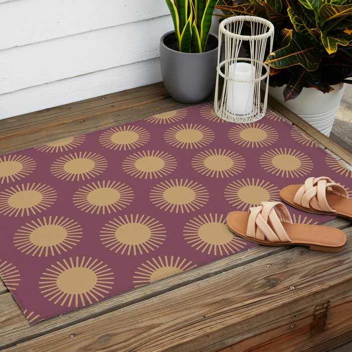 Boho Summer Sun Pattern XI Mauve and Neutral Yellow Outdoor Rug Gallery Image 2
