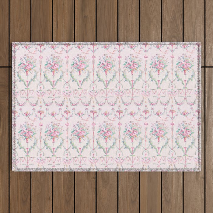 French wallpaper, birds and floral swags Outdoor Rug Gallery Image 1