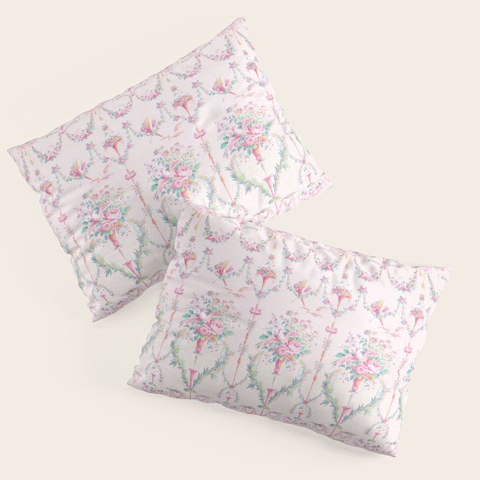 French wallpaper, birds and floral swags Pillow Sham Gallery Image 3