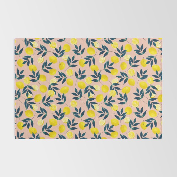 Lemon Goodness, Botanical Nature Forest Illustration, Bohemian Blush Colorful Painting Rug Gallery Image 2