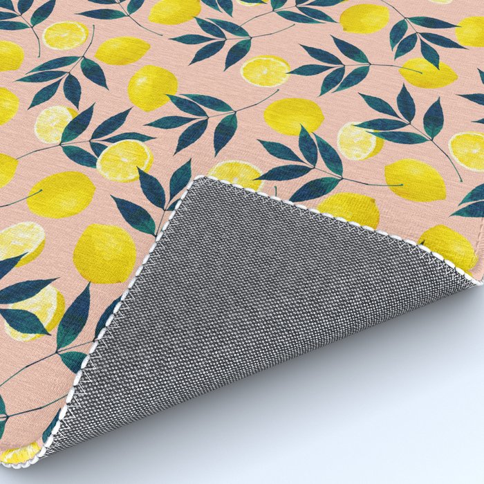 Lemon Goodness, Botanical Nature Forest Illustration, Bohemian Blush Colorful Painting Rug Gallery Image 4