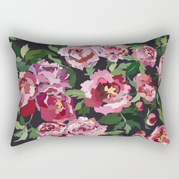 Peony dark coal background Rectangular Pillow Gallery Image 1
