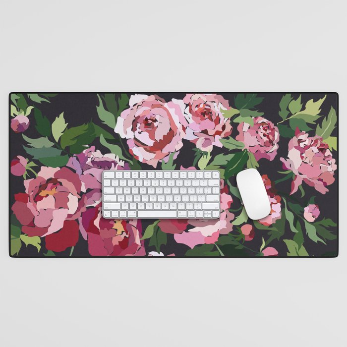 Peony dark coal background Desk Mat Gallery Image 1