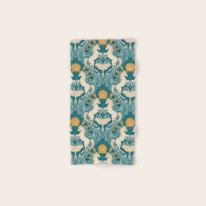 Celestial Unicorns In Turquoise and Gold Bath Towel Gallery Image 1