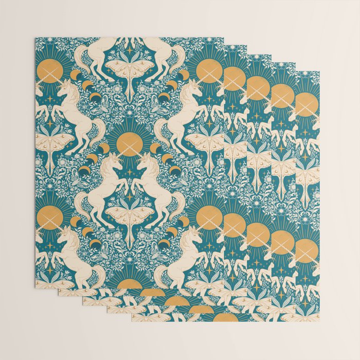 Celestial Unicorns In Turquoise and Gold Wrapping Paper Gallery Image 3
