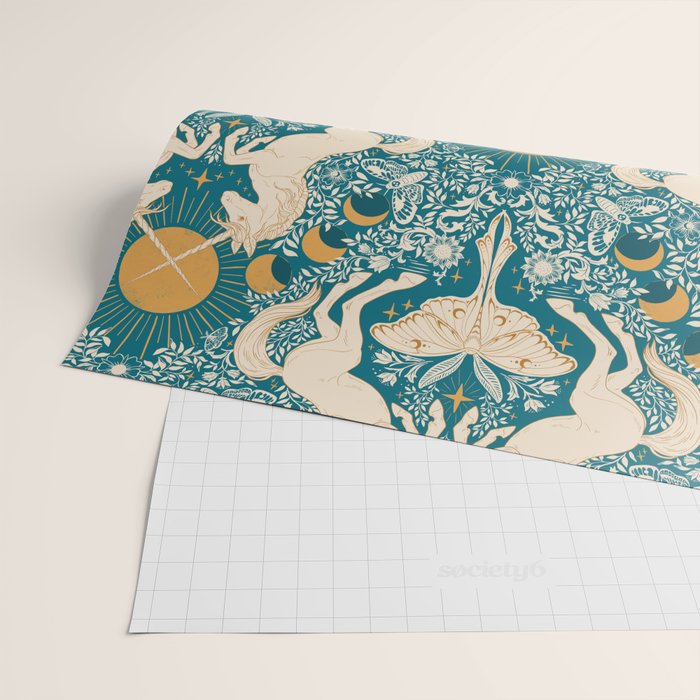 Celestial Unicorns In Turquoise and Gold Wrapping Paper Gallery Image 2