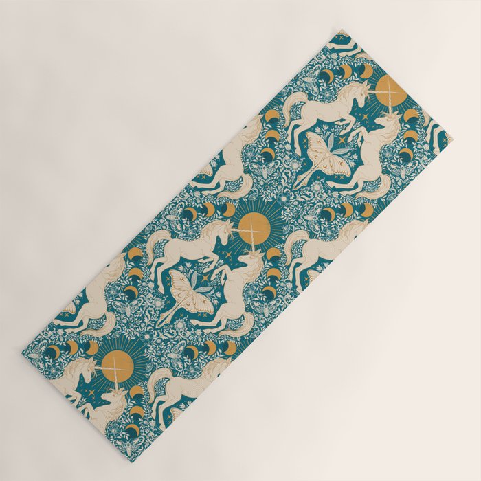 Celestial Unicorns In Turquoise and Gold Yoga Mat Gallery Image 1