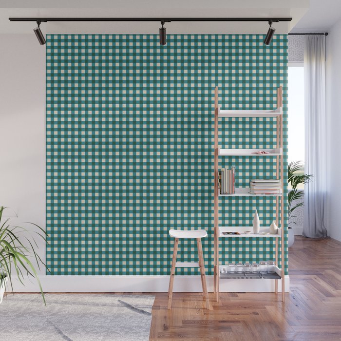 Mini Holiday Gingham in Teal Wall Mural Gallery Image 1