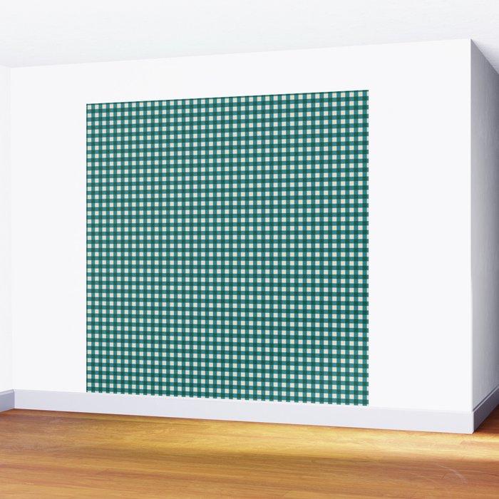 Mini Holiday Gingham in Teal Wall Mural Gallery Image 2