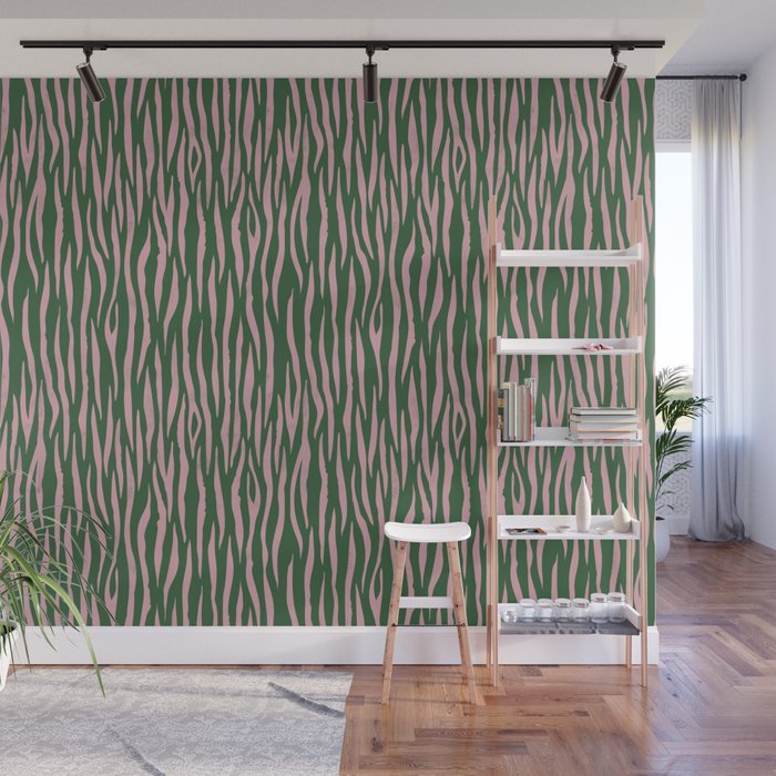 Tiger Stripes In Pink And Green Wall Mural Gallery Image 1