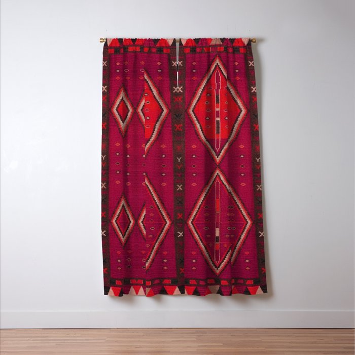 The Crimson Symmetry Handwoven Tribal Kilim Art Window Curtain Gallery Image 3