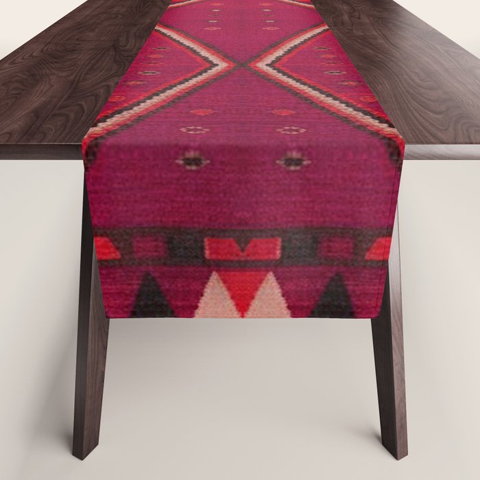 The Crimson Symmetry Handwoven Tribal Kilim Art Table Runner Gallery Image 1