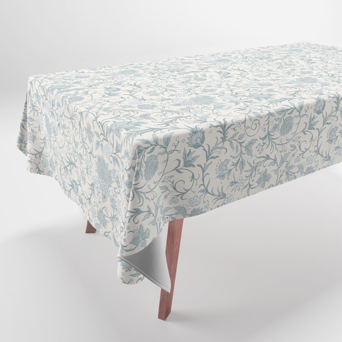 Hand Drawn Jacobean Floral - Teal Beige Tablecloth Gallery Image 1