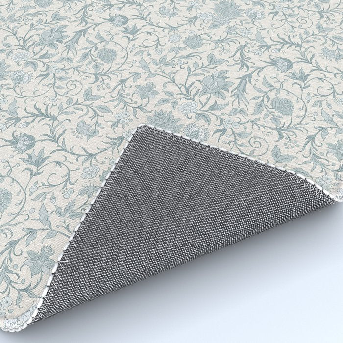 Hand Drawn Jacobean Floral - Teal Beige Rug Gallery Image 4