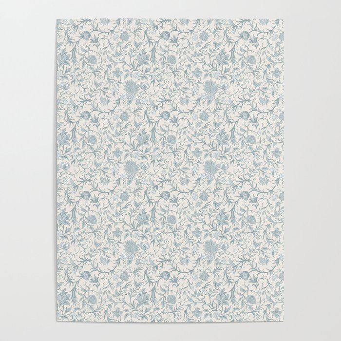 Hand Drawn Jacobean Floral - Teal Beige Poster Gallery Image 1
