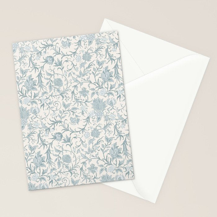 Hand Drawn Jacobean Floral - Teal Beige Stationery Card Gallery Image 2
