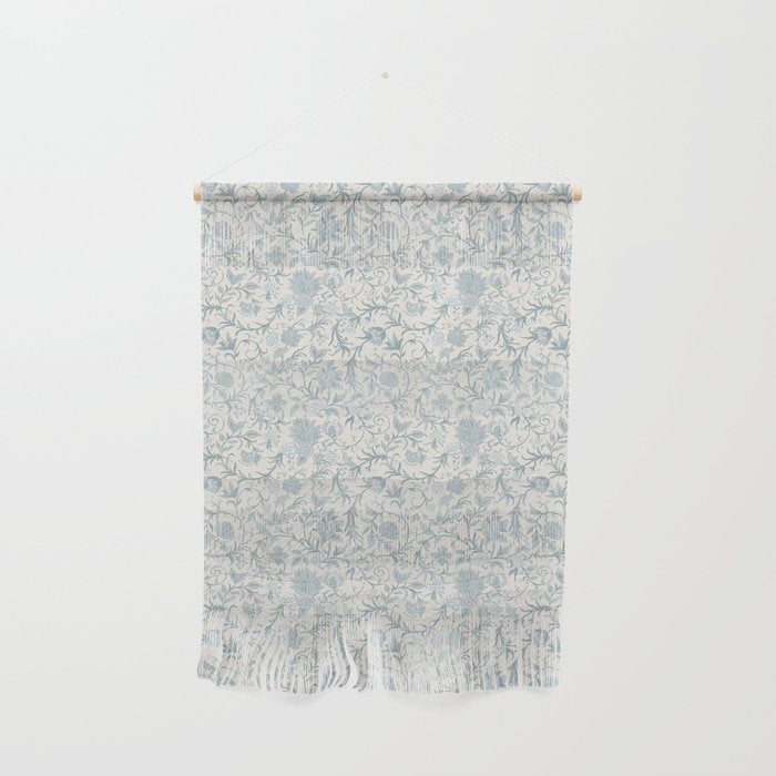 Hand Drawn Jacobean Floral - Teal Beige Wall Hanging Gallery Image 1