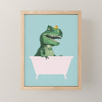 Playful T-Rex in Bathtub in Green Mini Art Print Gallery Image 1