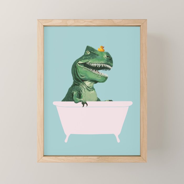 Playful T-Rex in Bathtub in Green Mini Art Print Gallery Image 1