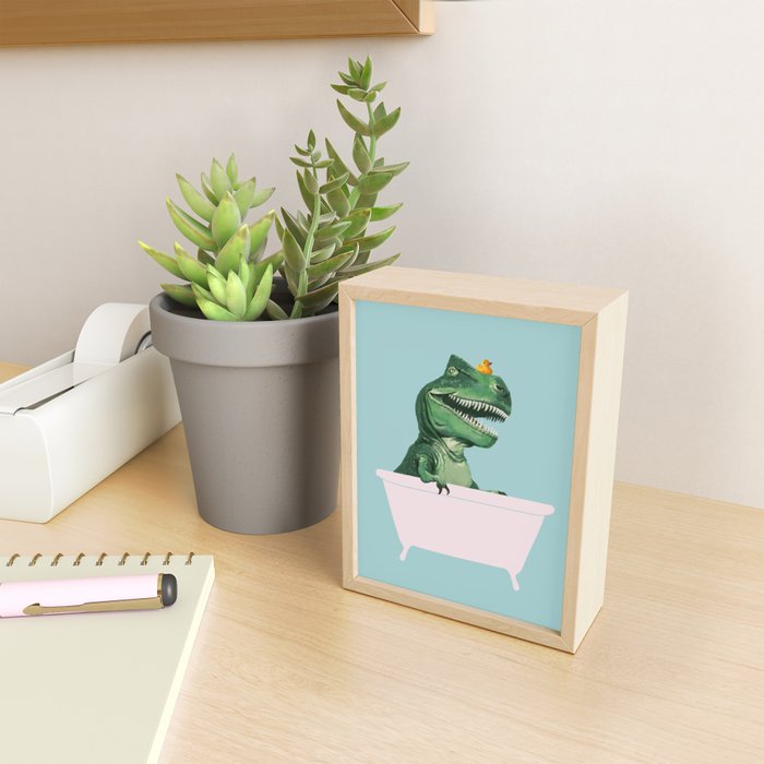 Playful T-Rex in Bathtub in Green Mini Art Print Gallery Image 2