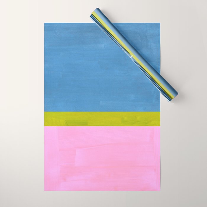 Childhood Dreams Sky Blue Lime Green Pastel Pink Colorfield  Wrapping Paper Gallery Image 1