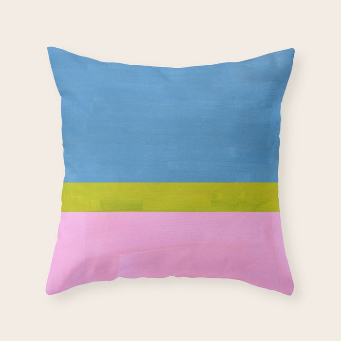 Childhood Dreams Sky Blue Lime Green Pastel Pink Colorfield  Throw Pillow Gallery Image 1
