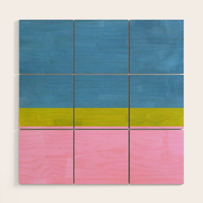 Childhood Dreams Sky Blue Lime Green Pastel Pink Colorfield  Wood Wall Art Gallery Image 1
