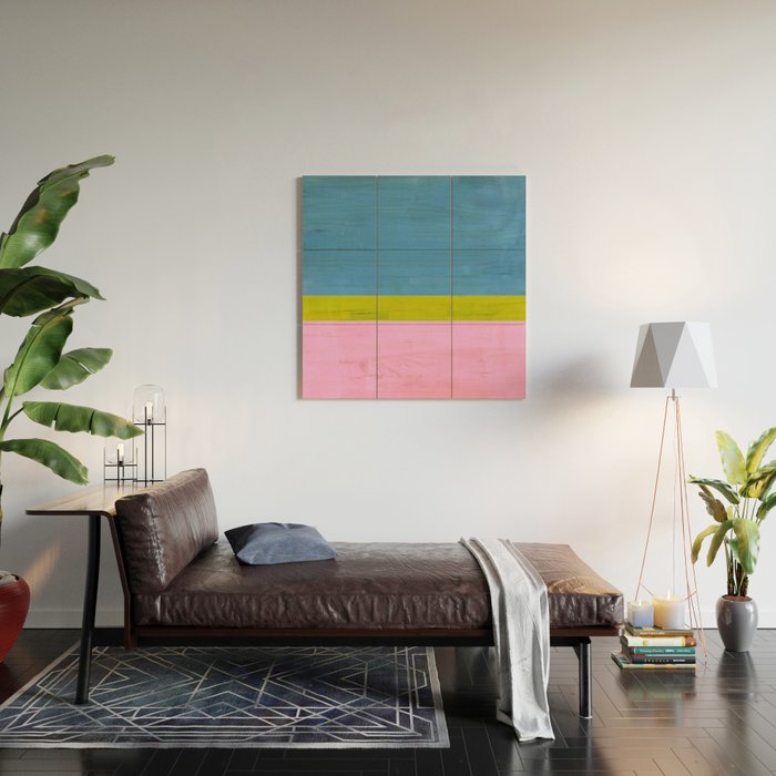 Childhood Dreams Sky Blue Lime Green Pastel Pink Colorfield  Wood Wall Art Gallery Image 2