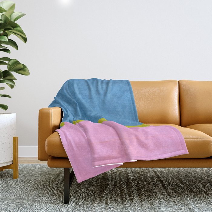 Childhood Dreams Sky Blue Lime Green Pastel Pink Colorfield  Throw Blanket Gallery Image 1