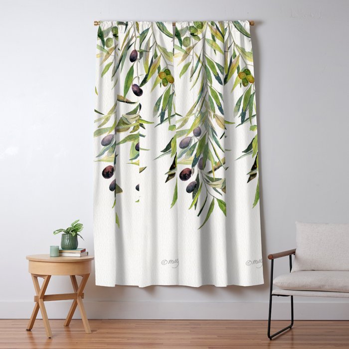 Olive Branch Watercolor  Window Curtain Gallery Image 5