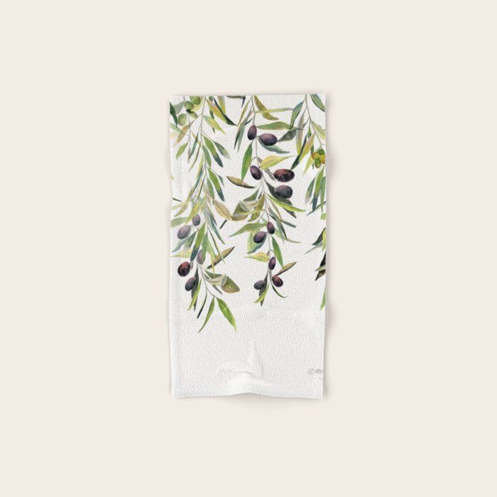 Olive Branch Watercolor  Bath Towel Gallery Image 1