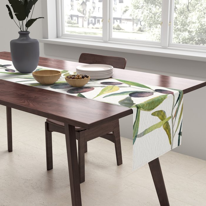 Olive Branch Watercolor  Table Runner Gallery Image 2
