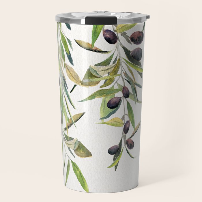 Olive Branch Watercolor  Travel Mug Gallery Image 1