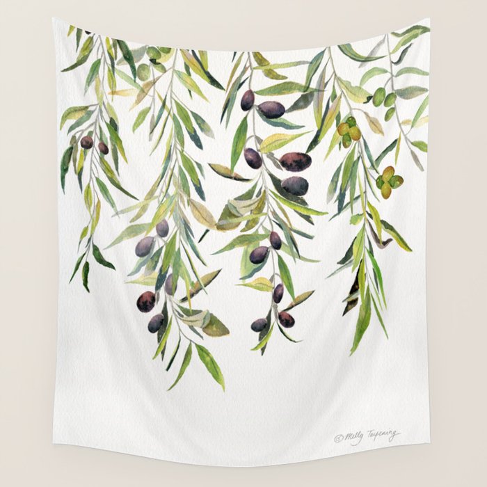 Olive Branch Watercolor  Wall Tapestry Gallery Image 4